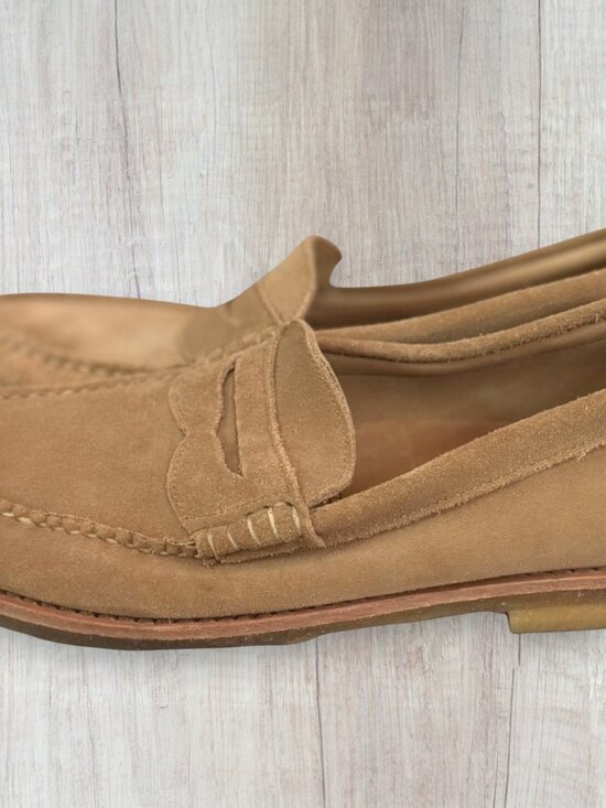 Allen Edmonds Catalina Tan Suede Penny Loafers Men\'s 10 10E Wide Made in USA